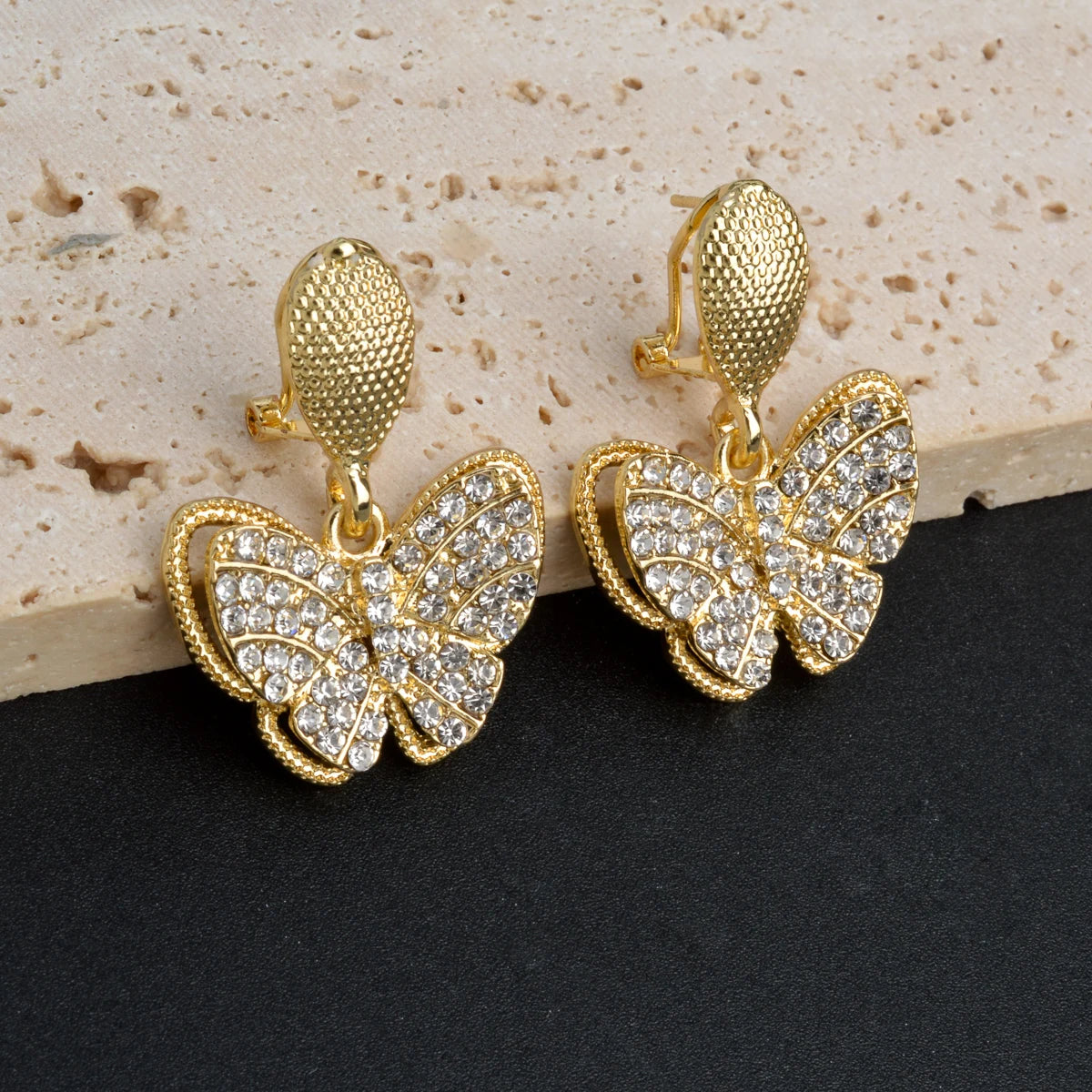 Luxury jewelry 18K Gold Plated Zircon Necklace Earrings Ring Bracelet butterfly shining jewelry sets for women