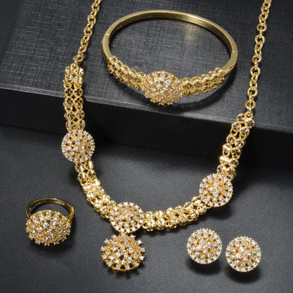 New Arrival 14k gold plated zircon Necklace Earrings Ring Bracelet Bridal Jewelry Sets for Women