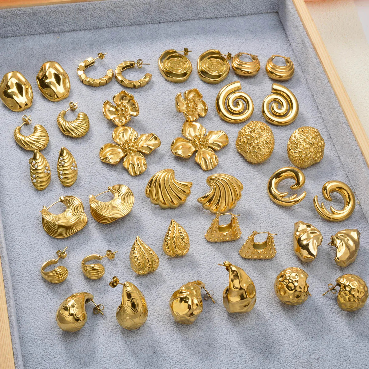 Luxury custom Fashion jewelry Wholesale bulk 18k gold plated stainless steel Flower chunky stud drop earrings women