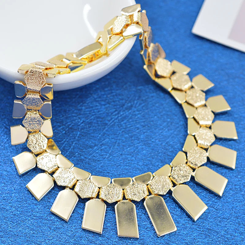 Dubai high quality copper Women wedding party big accessories for women 14K gold jewelry set