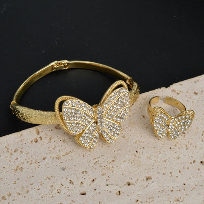 Luxury jewelry 18K Gold Plated Zircon Necklace Earrings Ring Bracelet butterfly shining jewelry sets for women