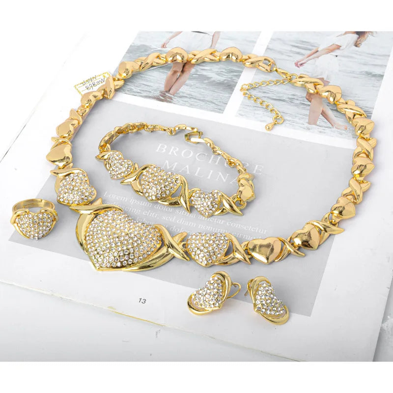 Hot Selling Brazil Gold Luxury Copper Bridal Jewelry Set Italian Necklace Bracelet Earring Ring Four Jewelry Sets