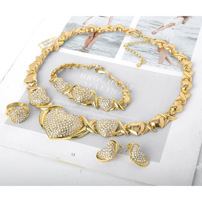 Hot Selling Brazil Gold Luxury Copper Bridal Jewelry Set Italian Necklace Bracelet Earring Ring Four Jewelry Sets