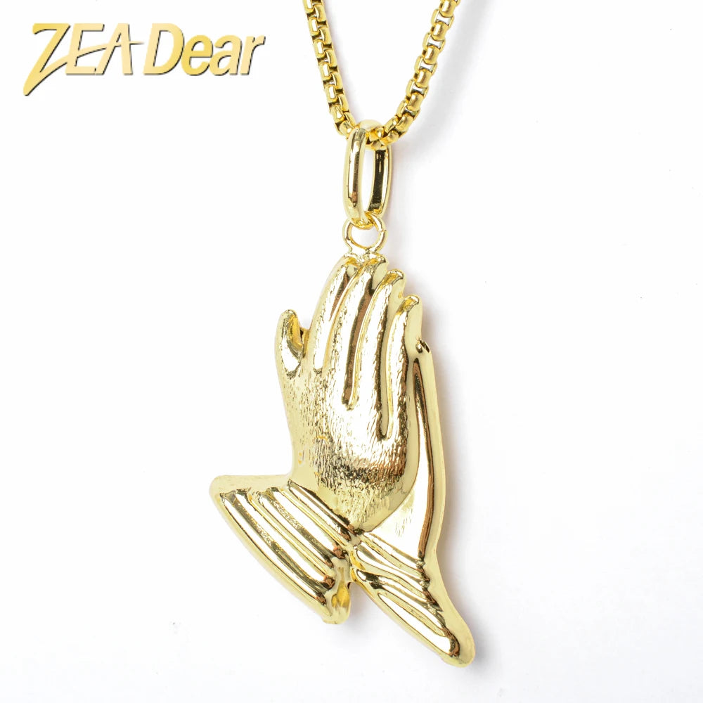 ZEADear Jewelry Classic Trendy Peace Hands Pendant With 55Cm Necklace Copper Big Hollow For Man High Quality Daily Wear Gift