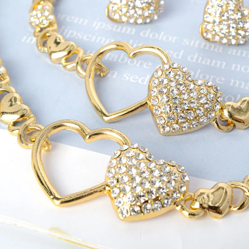 Hot Selling Brazil Gold Luxury Copper Bridal  XOXO Jewelry Set Italian Necklace Bracelet Earring Ring Four Jewelry Sets