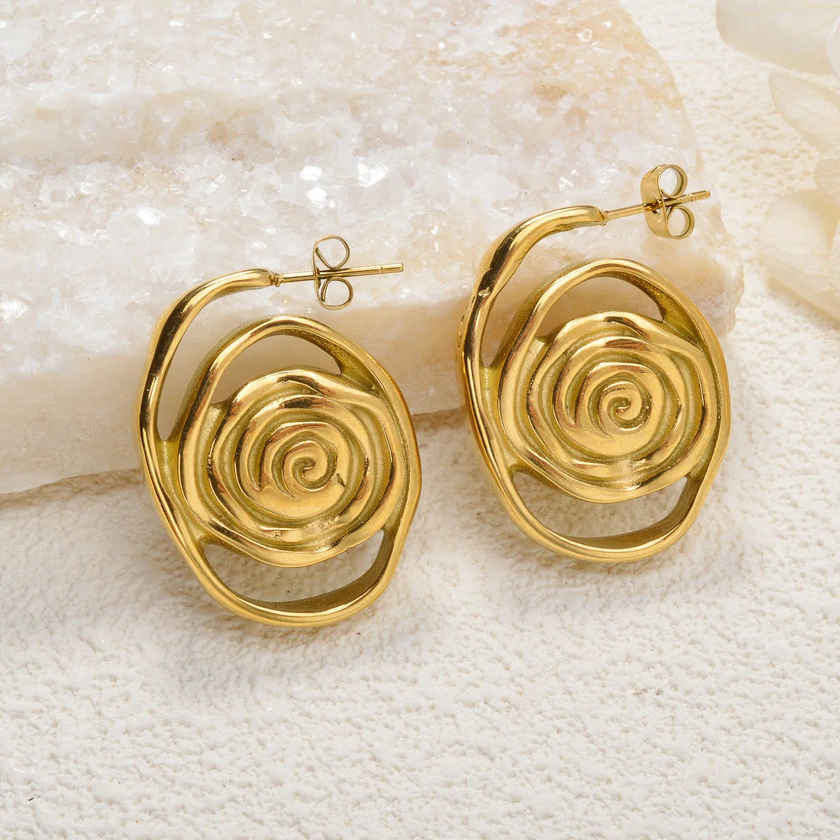 Luxury custom Fashion jewelry Wholesale bulk 18k gold plated stainless steel Flower chunky stud drop earrings women