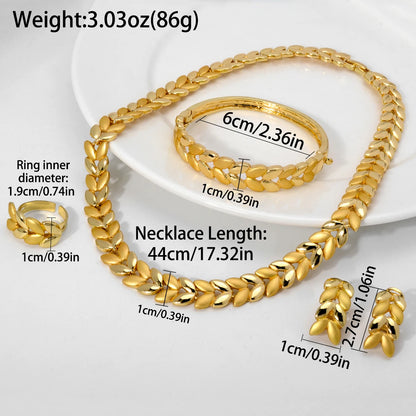 Fashion Dubai Luxury wheat 14K Gold Plated bracelet necklace ring earring Jewelry Set