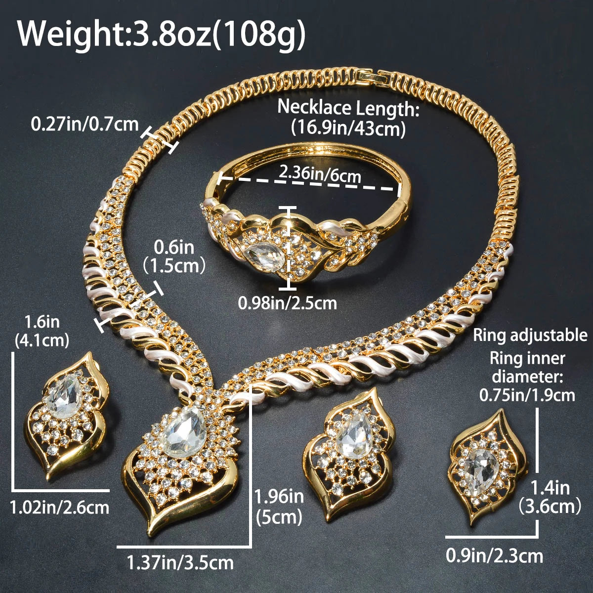 Dubai Necklace Earrings Ring Bracelet Ethnic Crystal zircon Jewelry Sets For Women