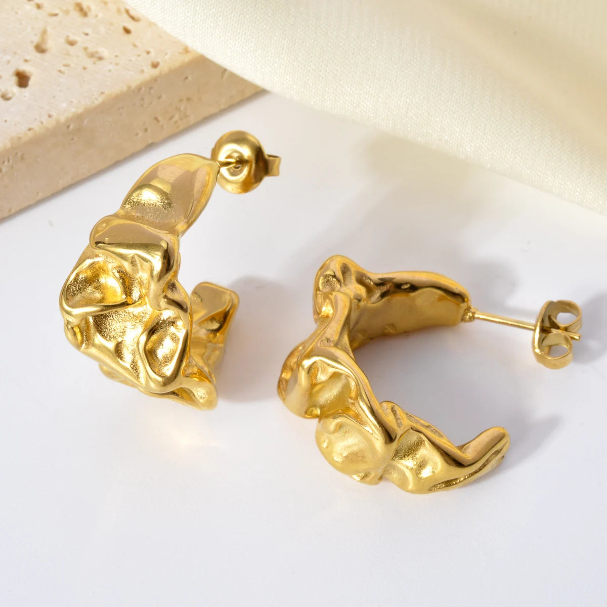 Hypoallergenic Jewelry Earrings OEM Tarnish Free Stainless Steel 18k Gold Plated Thick Cc Stud Earrings Hoop Earrings For Women