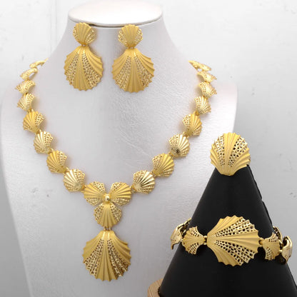 Quality Promotional 14K Gold Dubai Jewelry Set Rhinestone Necklace And Earrings Jewellery Sets