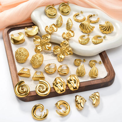 Luxury custom Fashion jewelry Wholesale bulk 18k gold plated stainless steel Flower chunky stud drop earrings women