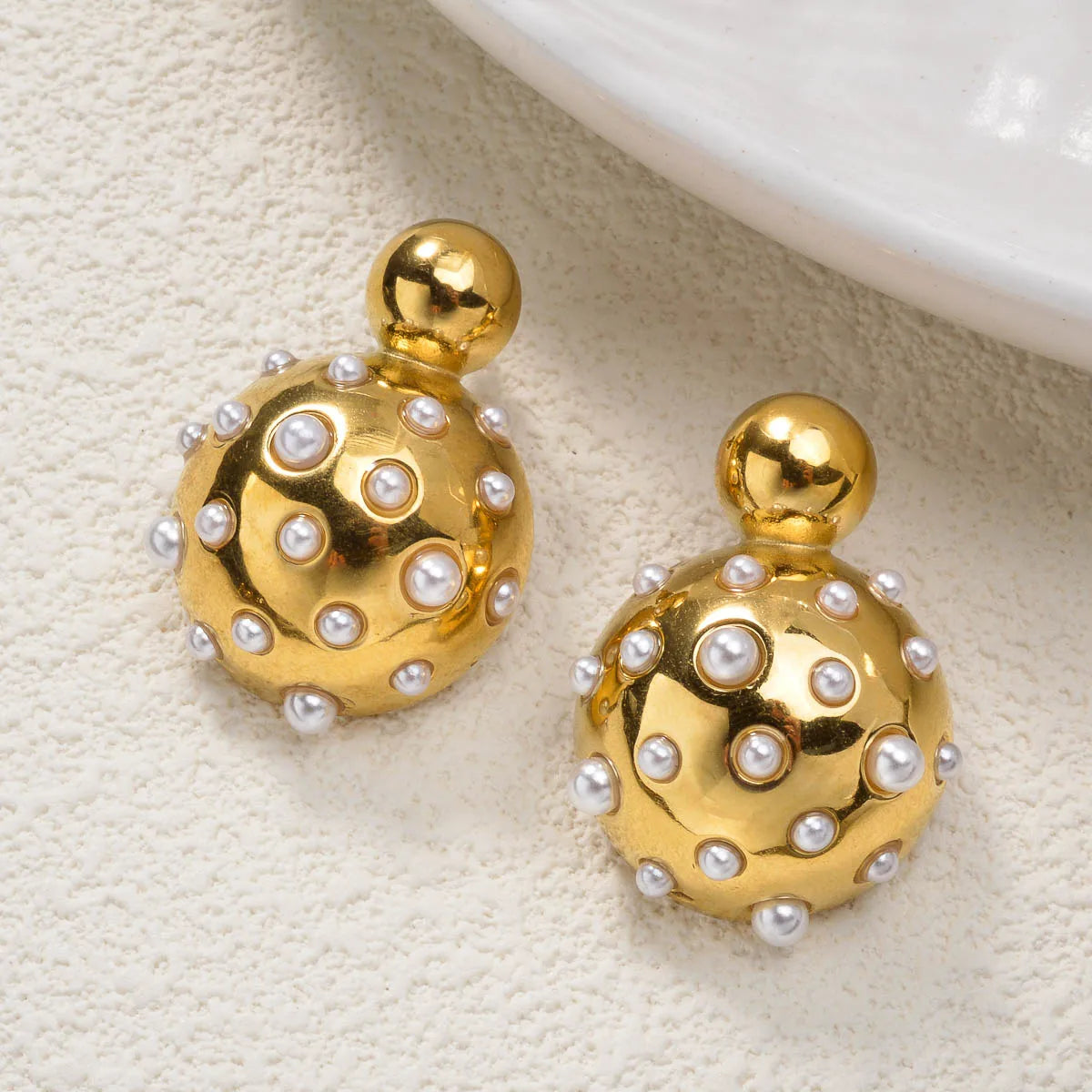 Luxury fashion jewelry Wholesale bulk 18k gold plated stainless steel pearl zircon chunky drop earrings women