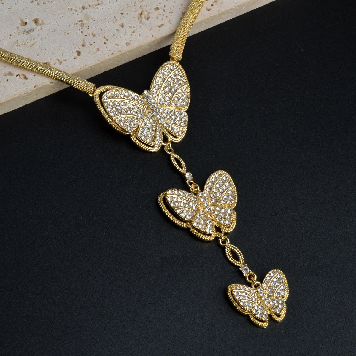 Luxury jewelry 18K Gold Plated Zircon Necklace Earrings Ring Bracelet butterfly shining jewelry sets for women