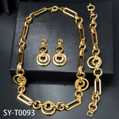 Custom Wholesale Jewellery Fashion Dubai Gold Plated Luxury Bridal Wedding Earring Bracelet Necklace Jewelry Sets Women