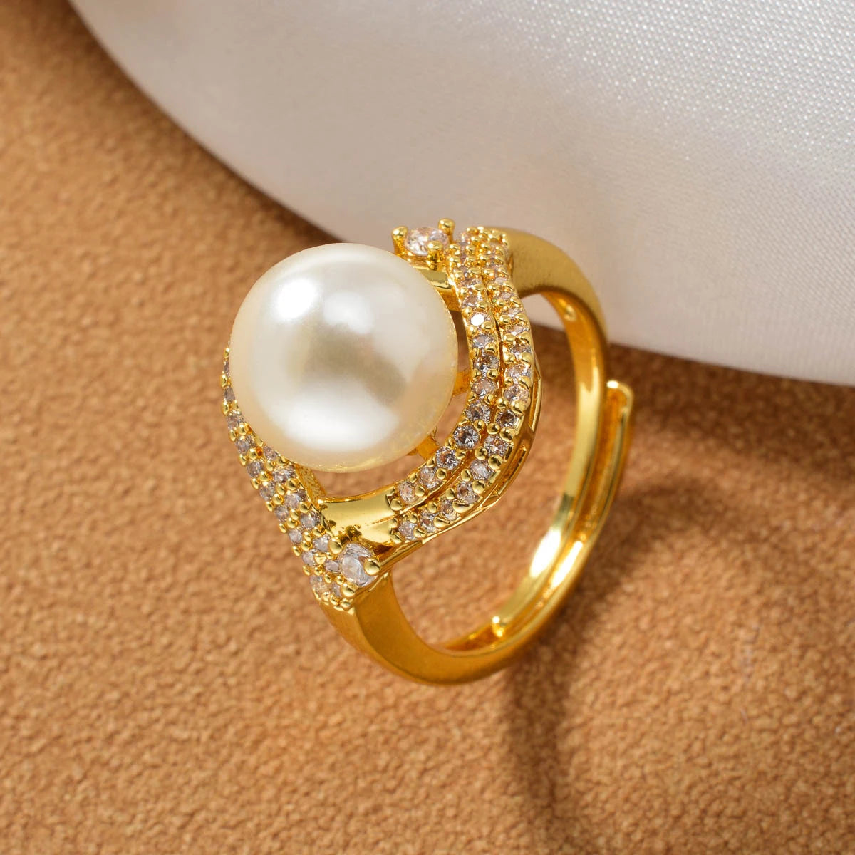 Fashion Simple wholesale Jewelry 18K Gold Plated ball Copper pearl Design Open Adjustable Size zircon Rings Women