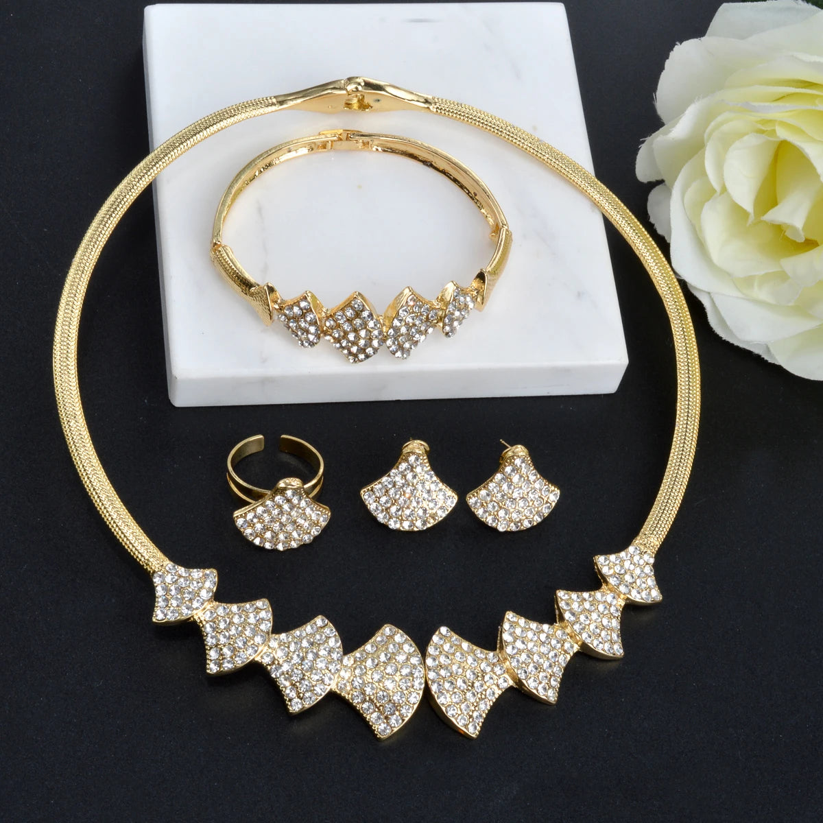 Luxury jewelry high quality 18K Gold Plated Zircon Necklace Earrings Ring Bracelet jewelry sets for women