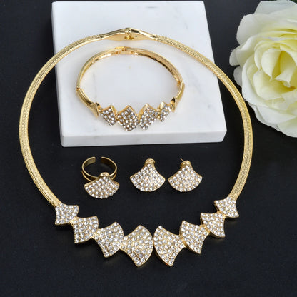 Luxury jewelry high quality 18K Gold Plated Zircon Necklace Earrings Ring Bracelet jewelry sets for women