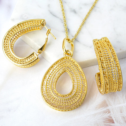 Dubai Popular jewelry high quality copper Women wedding party bride gold jewelry set