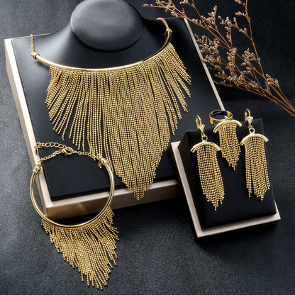 Fashion jewelry 18k Gold Plated Tassels Earring Necklace Bracelet Wedding Bride jewelry Sets For Women