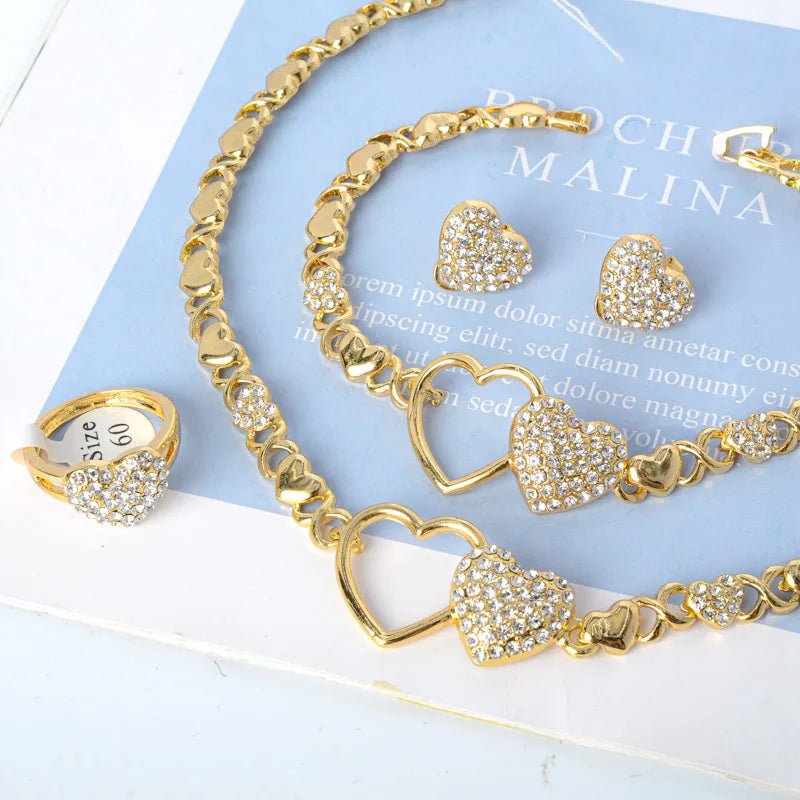 Hot Selling Brazil Gold Luxury Copper Bridal  XOXO Jewelry Set Italian Necklace Bracelet Earring Ring Four Jewelry Sets
