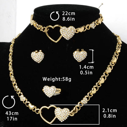 Hot Selling Brazil Gold Luxury Copper Bridal  XOXO Jewelry Set Italian Necklace Bracelet Earring Ring Four Jewelry Sets