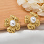 New Arrival Fashion Custom Waterproof 18k Gold Plated Stainless Steel Zircon Pearl Flower Water Drop Earrings Women