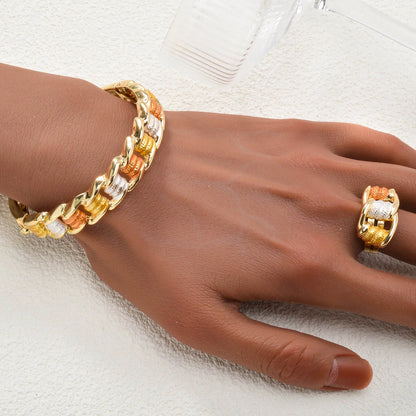 Fashion Dubai Luxury 14K Gold Plated bracelet necklace ring earring Jewelry Set