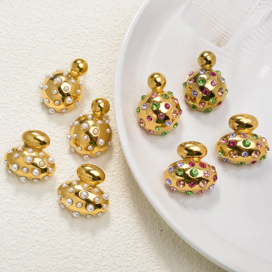 Luxury fashion jewelry Wholesale bulk 18k gold plated stainless steel pearl zircon chunky drop earrings women