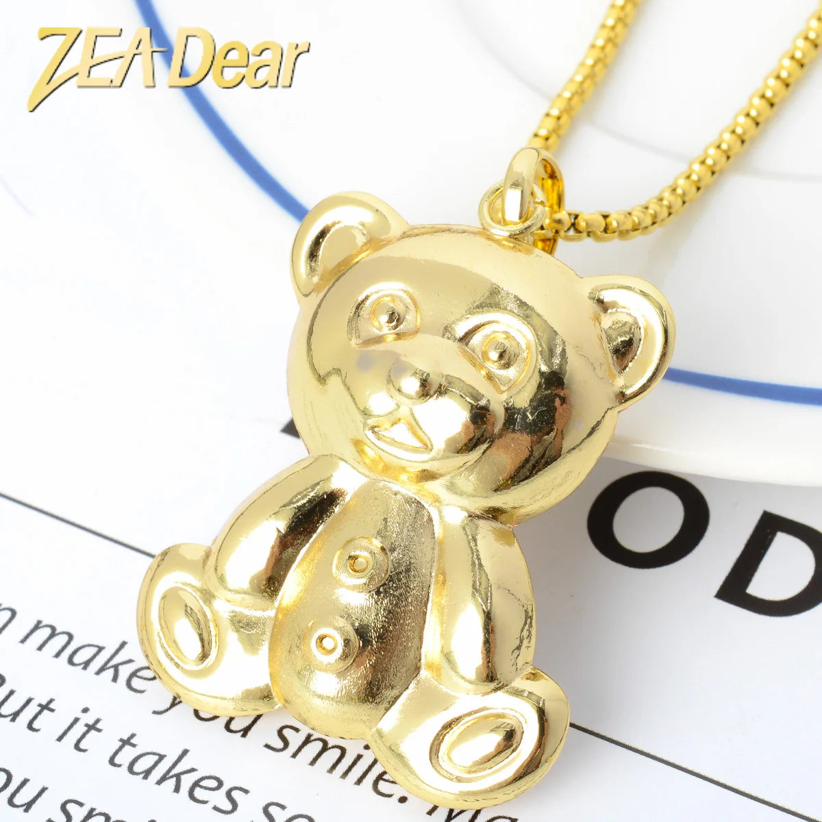 ZEADear Jewelry Korean 18k Gold Color Copper Teddy Bear Pendant Necklace Dubai Statement Necklace for Women Party Friend Gift