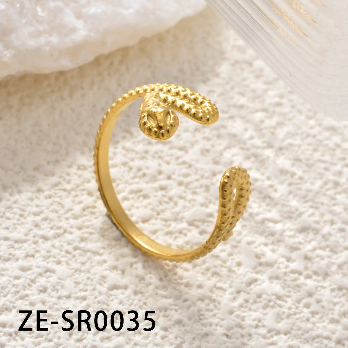 Non Tarnish Waterproof 18k Gold Plated Stainless Steel Snake Adjustable Jewelry open Ring