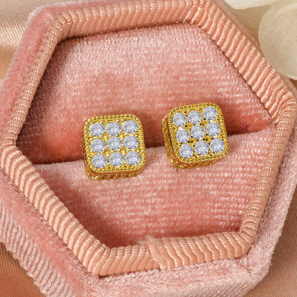 Wholesale Multi Styles Rhinestone Cube Stud Hypoallergenic 18K Gold Plated zircon Earrings for Women