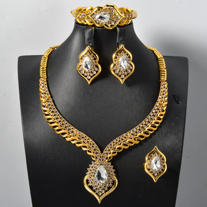 Dubai Necklace Earrings Ring Bracelet Ethnic Crystal zircon Jewelry Sets For Women