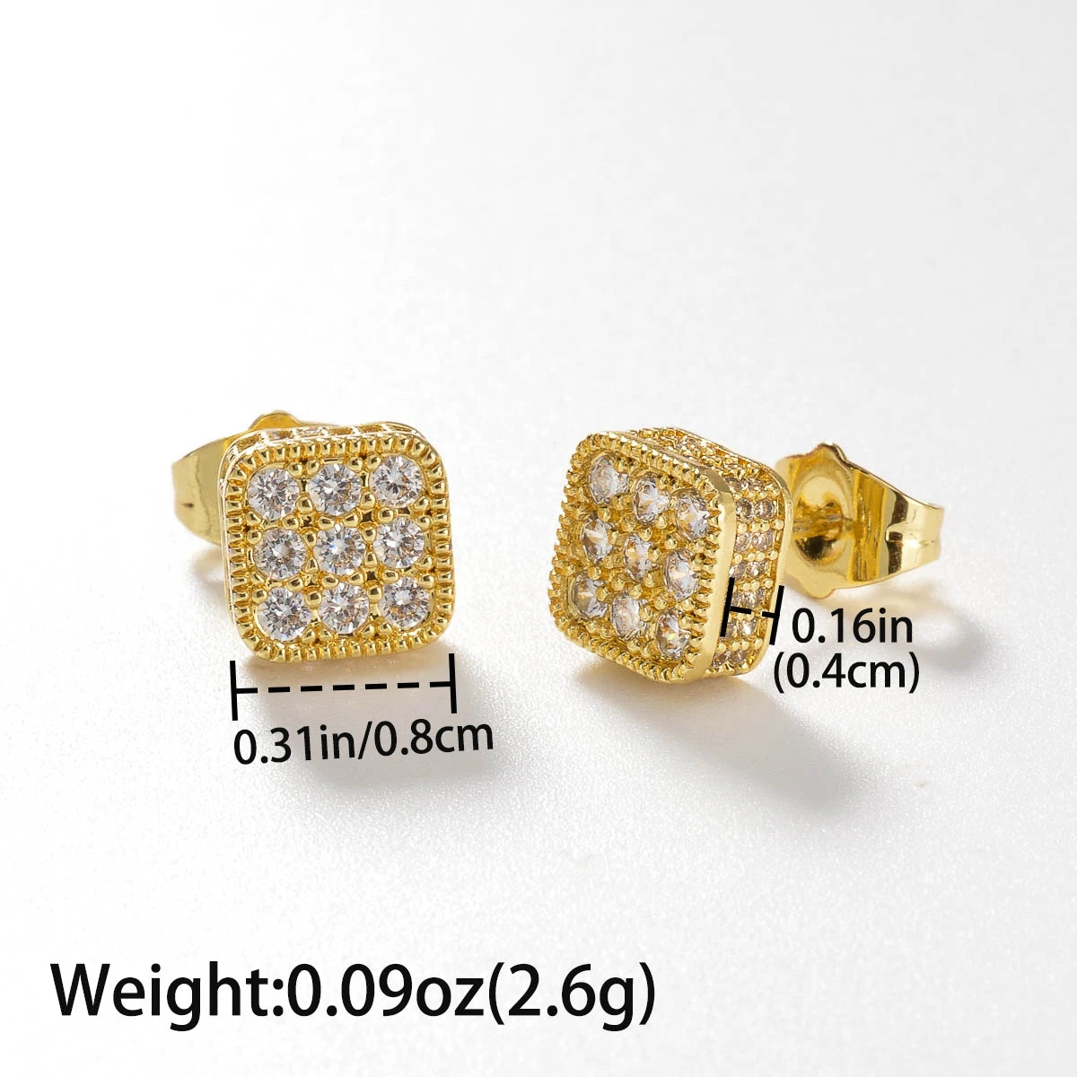 Wholesale Multi Styles Rhinestone Cube Stud Hypoallergenic 18K Gold Plated zircon Earrings for Women