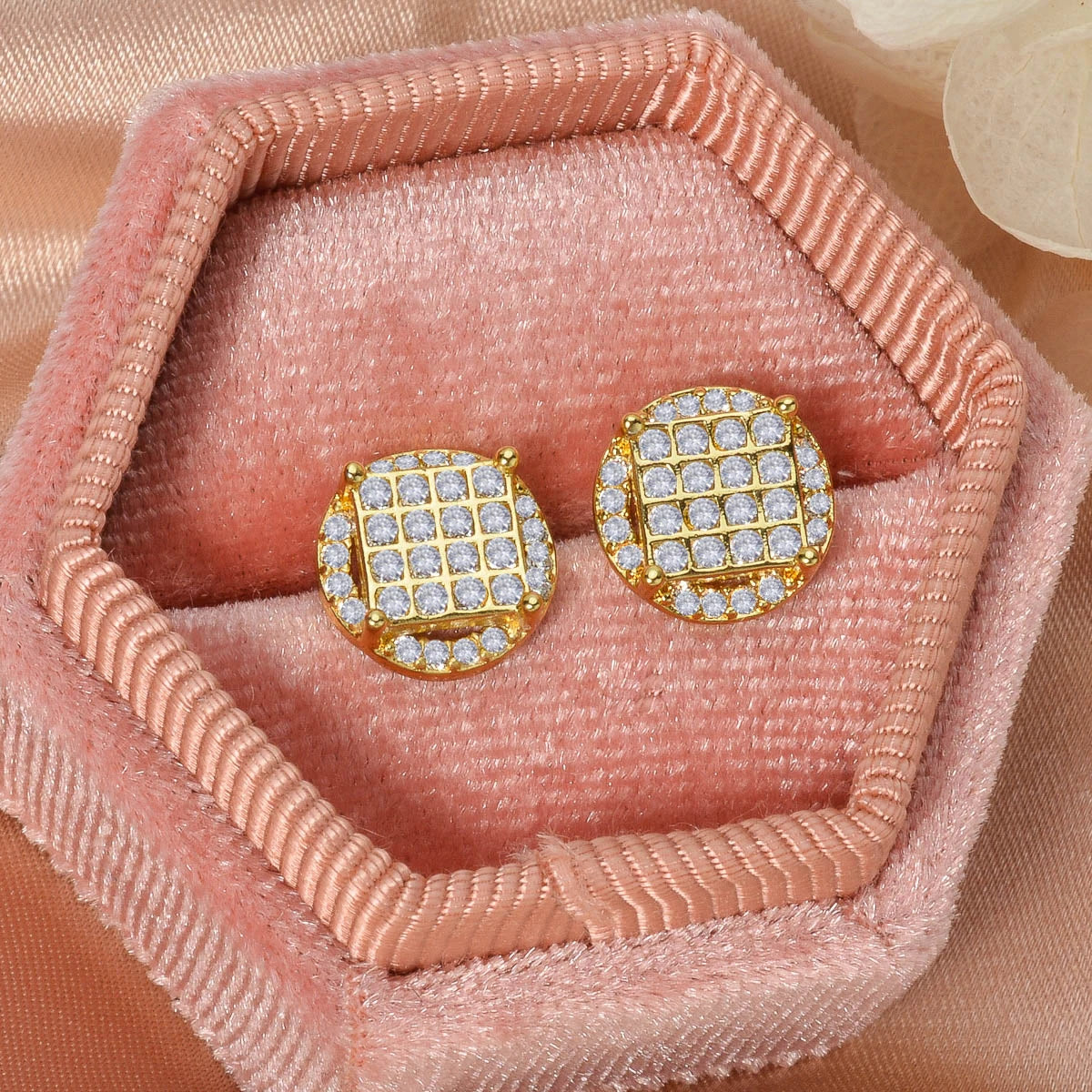 Wholesale Multi Styles Rhinestone Cube Stud Hypoallergenic 18K Gold Plated zircon Earrings for Women