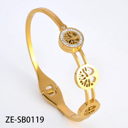 Wholesale Fashion Four Leaf Clover Butterfly Tree Of Life Stainless steel 18k Gold Plated Bracelet Femme