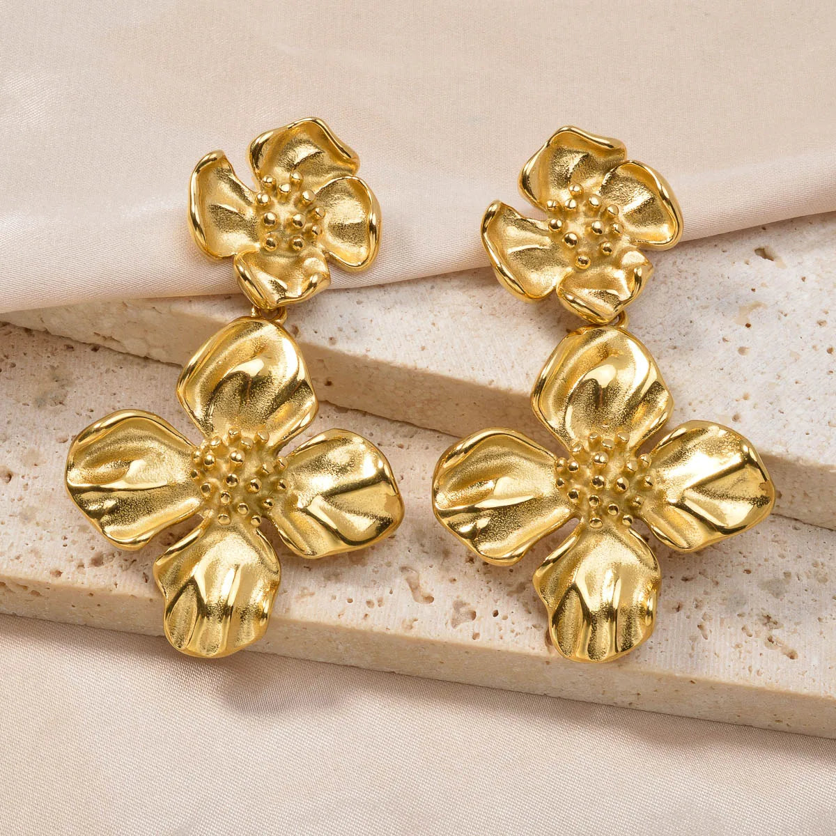 Luxury custom Fashion jewelry Wholesale bulk 18k gold plated stainless steel Flower chunky stud drop earrings women