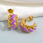 Ins Fashion Wholesale Jewelry Gold Plated Stainless Steel Geometric Earrings No Fade Colorful Enamel C Shaped Drop Earrings