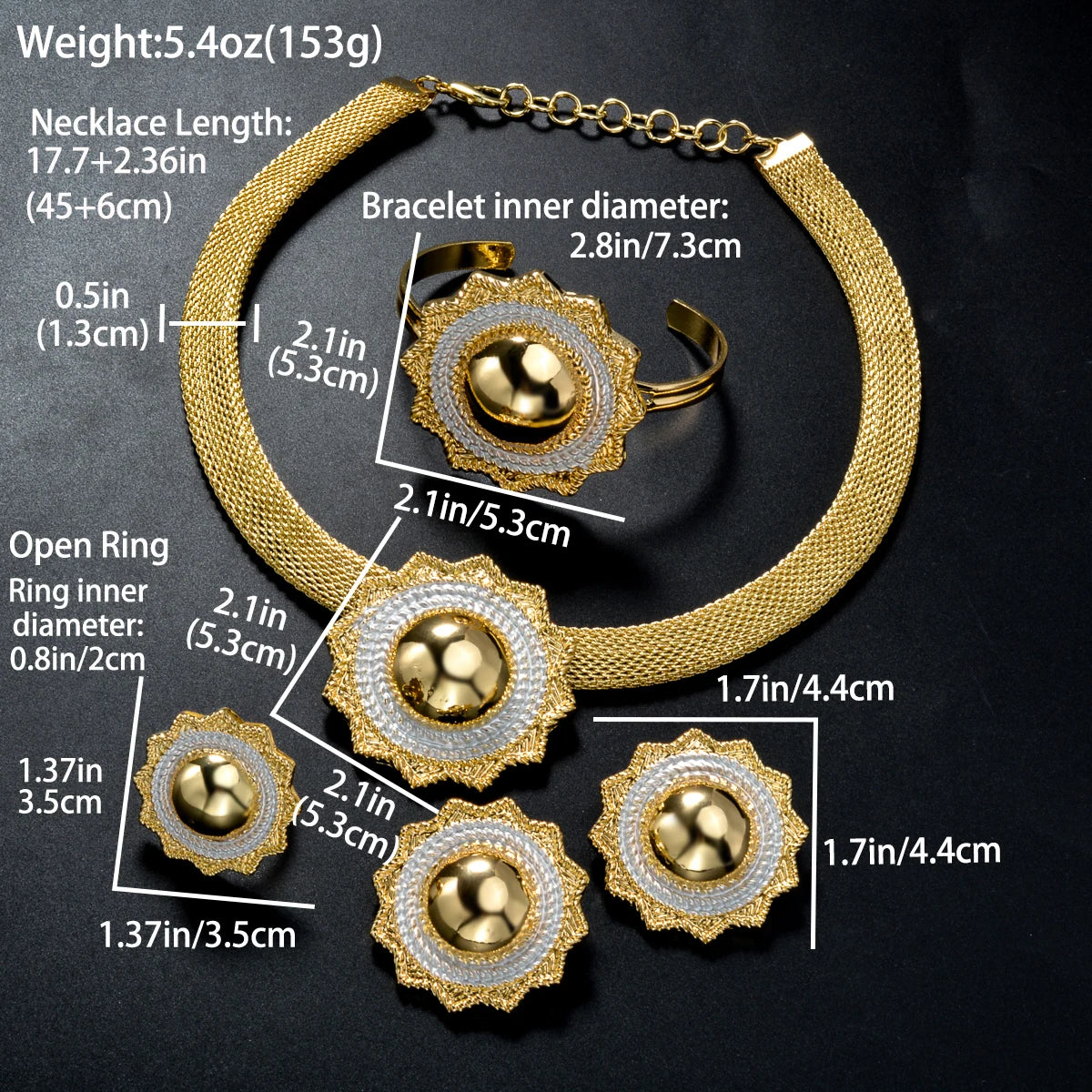 Zeadear jewelry Dubai 14k Gold Plated ball bracelet ring necklace earring jewelry Sets For Women