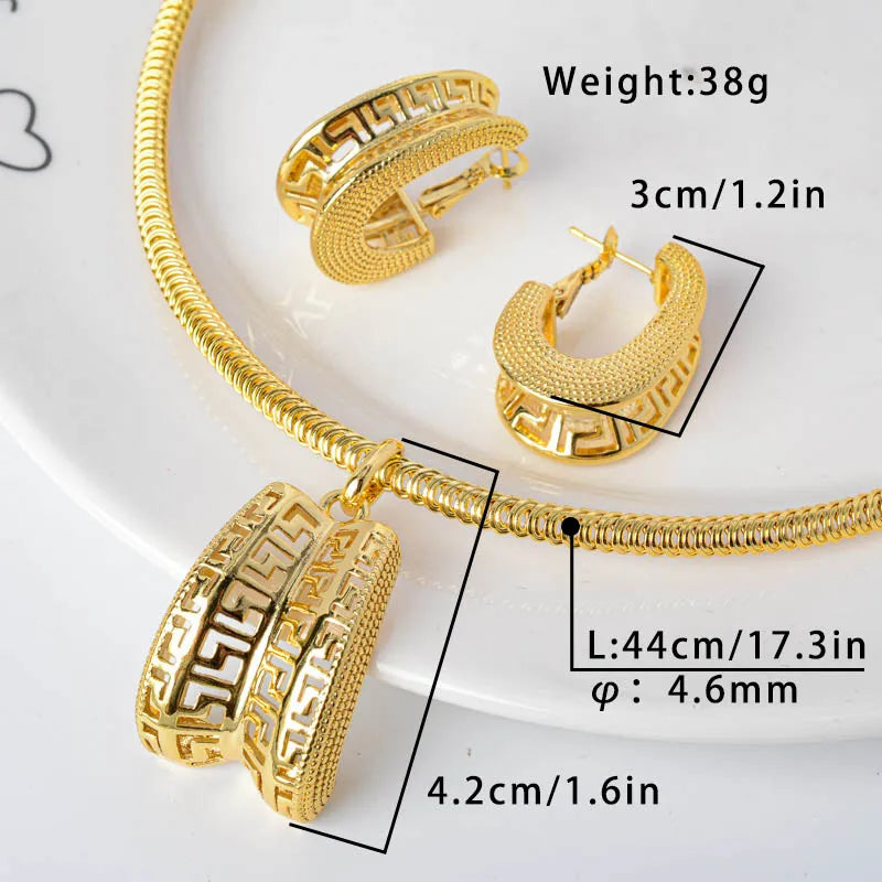 Hot Selling Brazil Gold Luxury Copper Bridal Jewelry Set America earing and necklace set