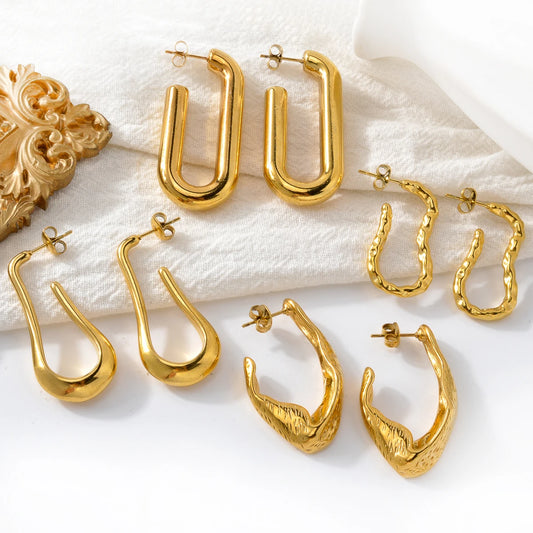 Fashion Stainless Steel Earrings Jewelry 18K Gold Plated Huggie Chunky Drop Earrings For Women