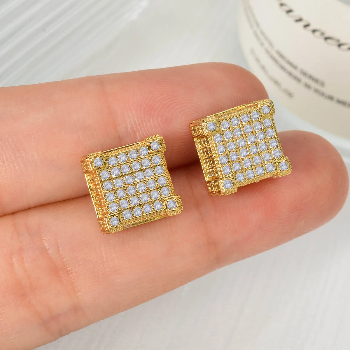 Wholesale Multi Styles Cube Stud Hypoallergenic 18K Gold Plated Princess cut zircon Earrings for Women