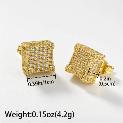 Wholesale Multi Styles Cube Stud Hypoallergenic 18K Gold Plated Princess cut zircon Earrings for Women