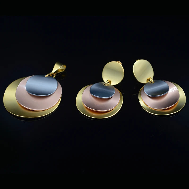 Dubai three colour jewelry set high quality copper Women wedding party bride nigerian gold plated jewelry set