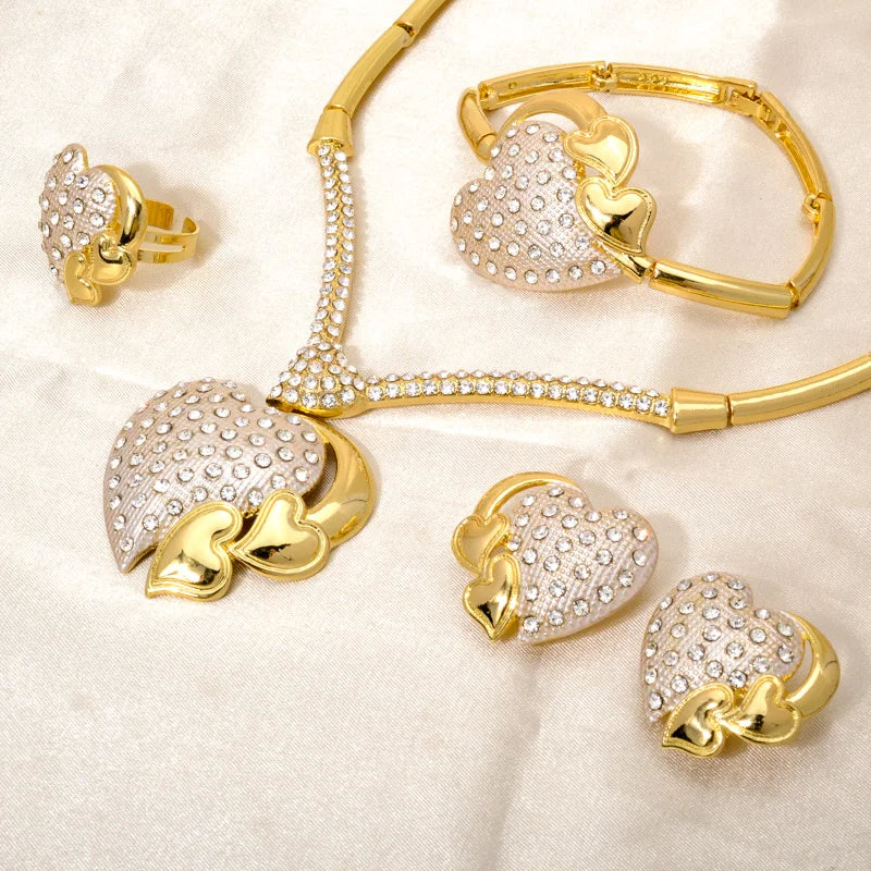 Bridal Jewelry Set Fashion 2021 Jewellery Dubai Women Bracelets Heavy Sets Gold Brass Opp Bag CLASSIC Flower Zircon Copper GDTC