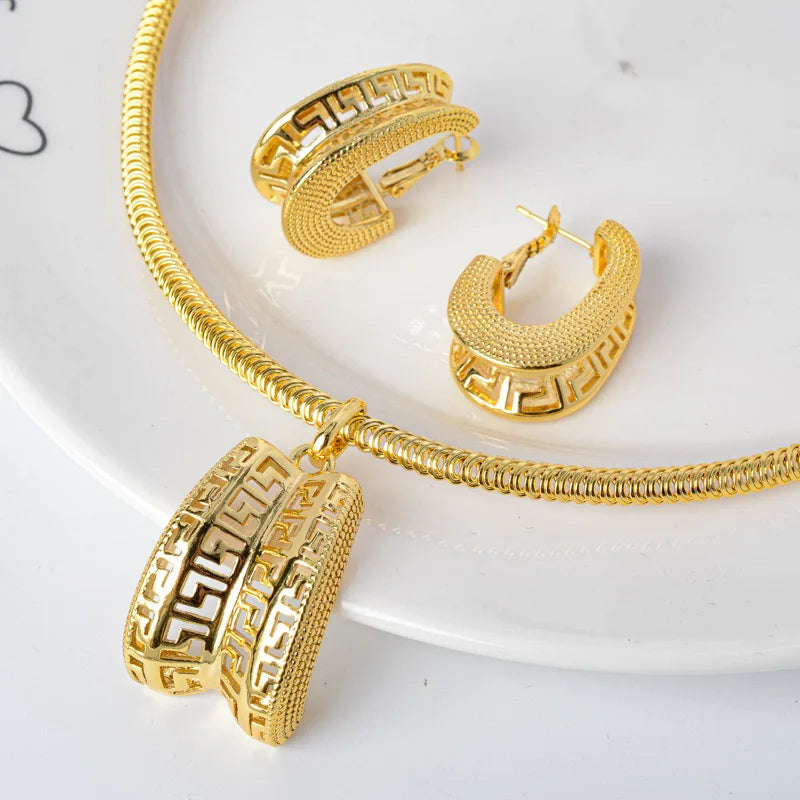 Hot Selling Brazil Gold Luxury Copper Bridal Jewelry Set America earing and necklace set