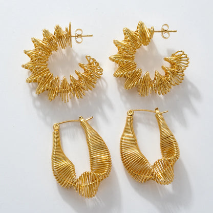 NEW Arrived 18k Gold Plated Stainless Steel Non Tarnish Waterproof Twist Drop Earrings Women