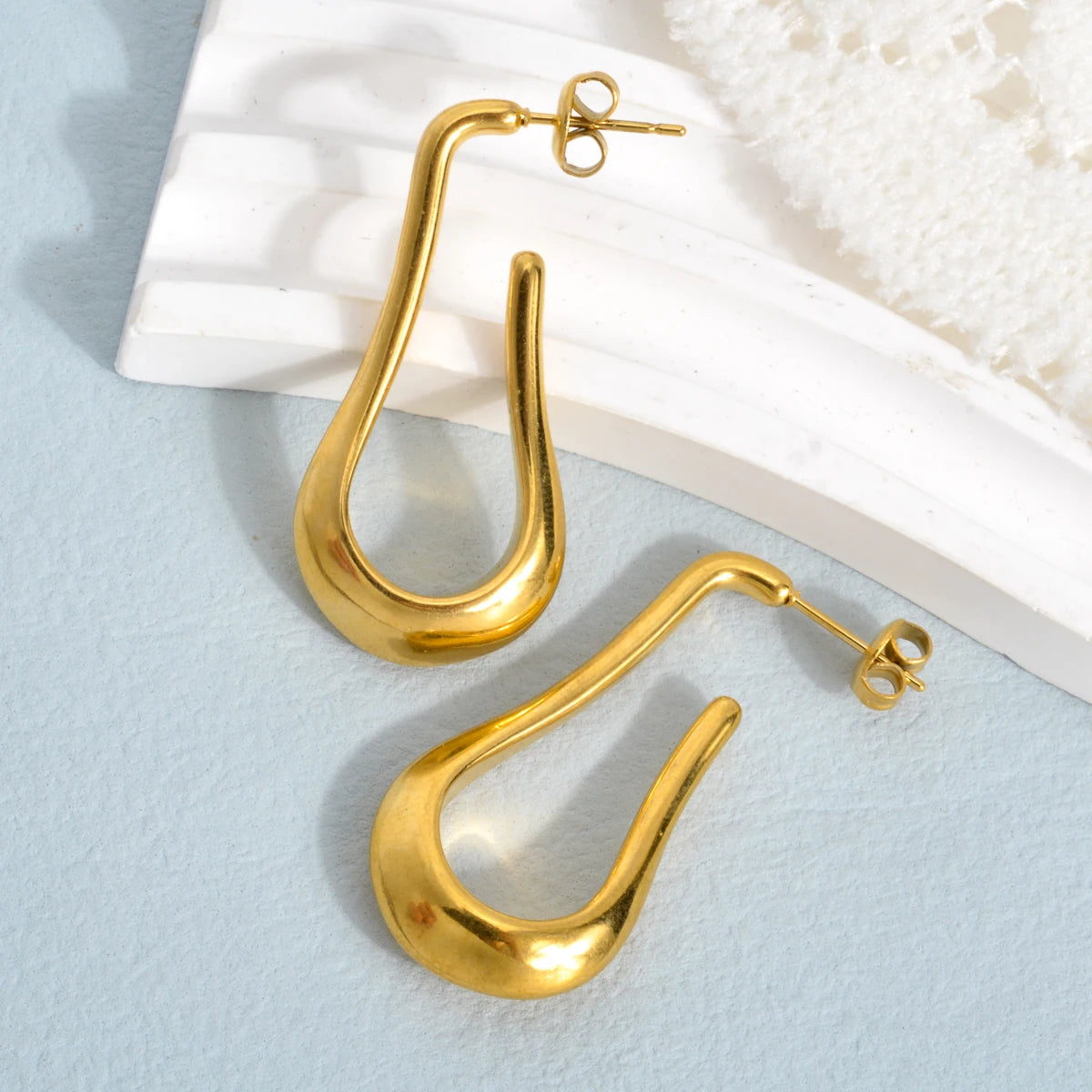 Hypoallergenic 18k Gold Plated Stainless Steel Irregular Water Drop Earrings Women