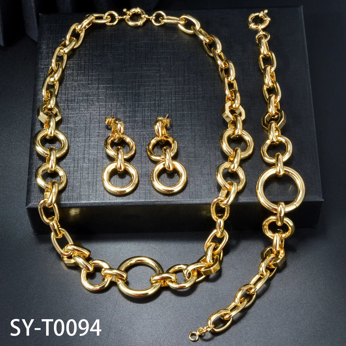 Custom Wholesale Jewellery Fashion Dubai Gold Plated Luxury Bridal Wedding Earring Bracelet Necklace Jewelry Sets Women