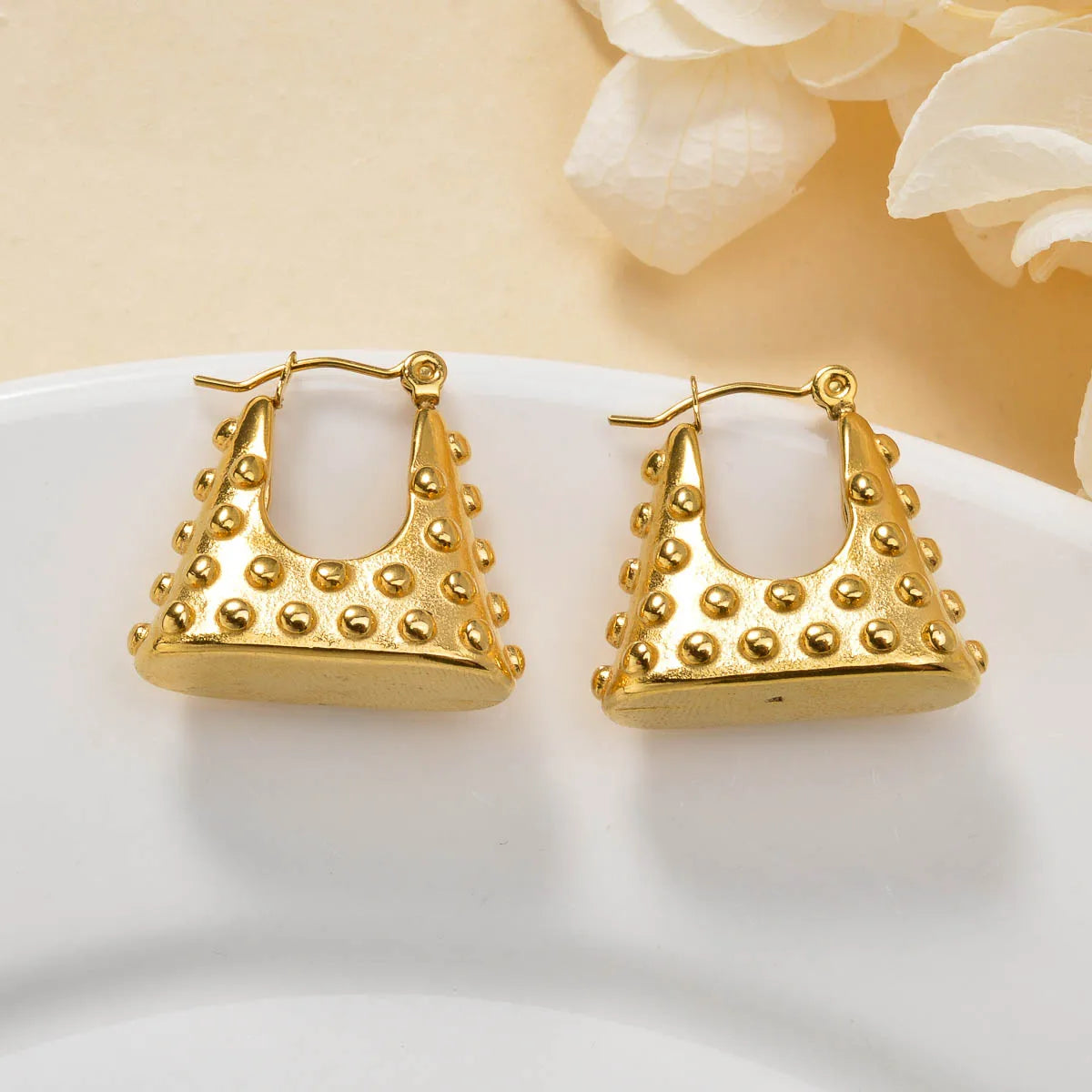 Luxury custom Fashion jewelry Wholesale bulk 18k gold plated stainless steel Flower chunky stud drop earrings women