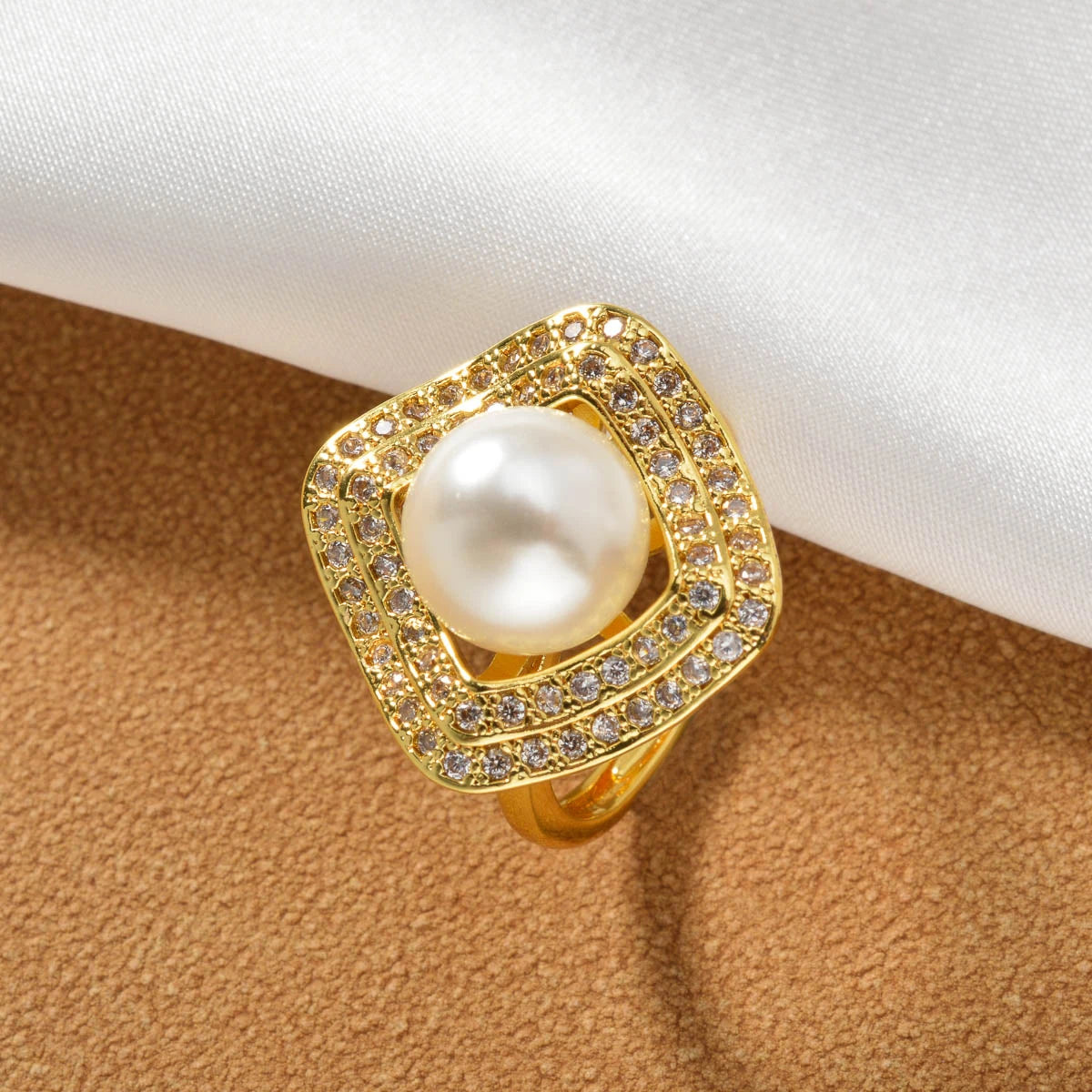 Fashion Simple wholesale Jewelry 18K Gold Plated ball Copper pearl Design Open Adjustable Size zircon Rings Women